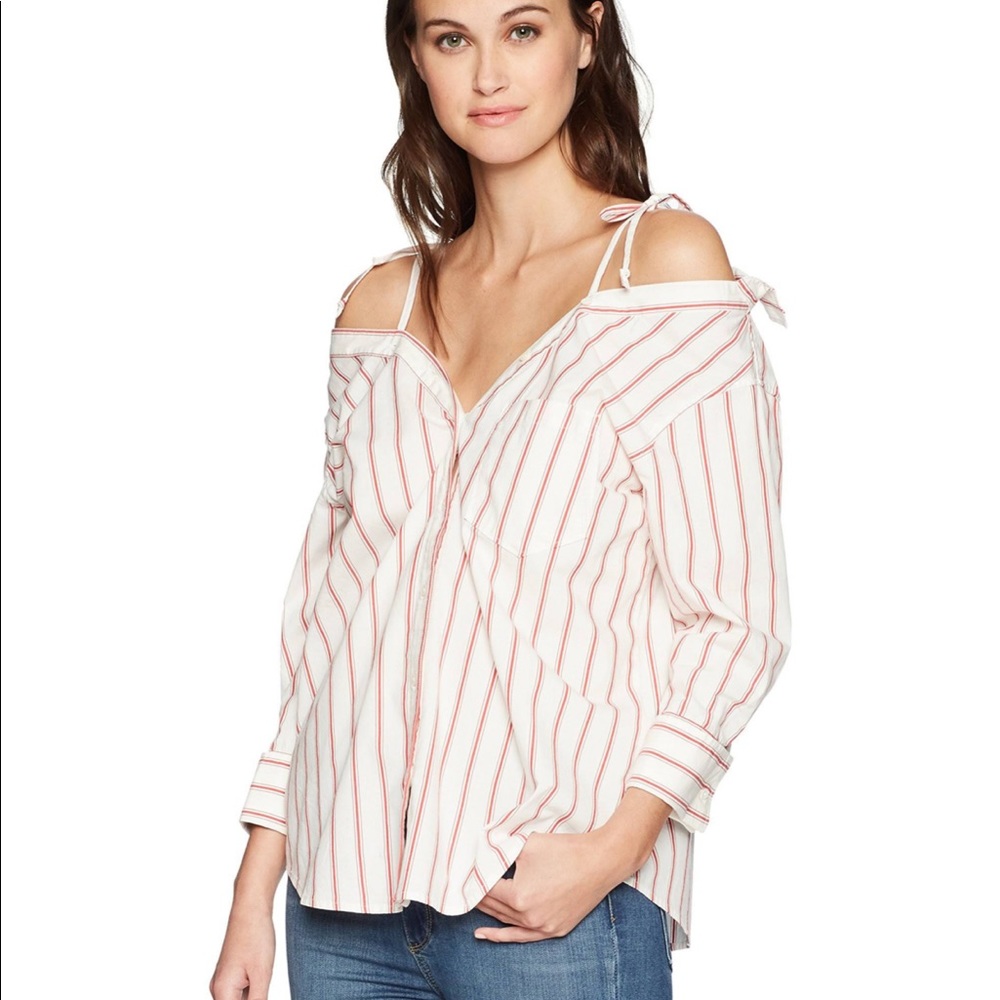 Joie Alvina Striped Cold Shoulder Button Down Top